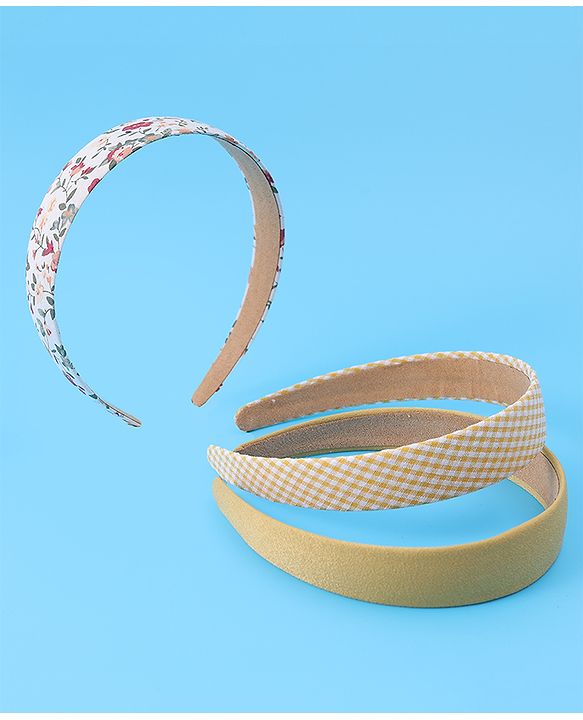 Pine Kids Free Size Hair Bands with Floral Print  Pack of 3 - Dark Yellow
