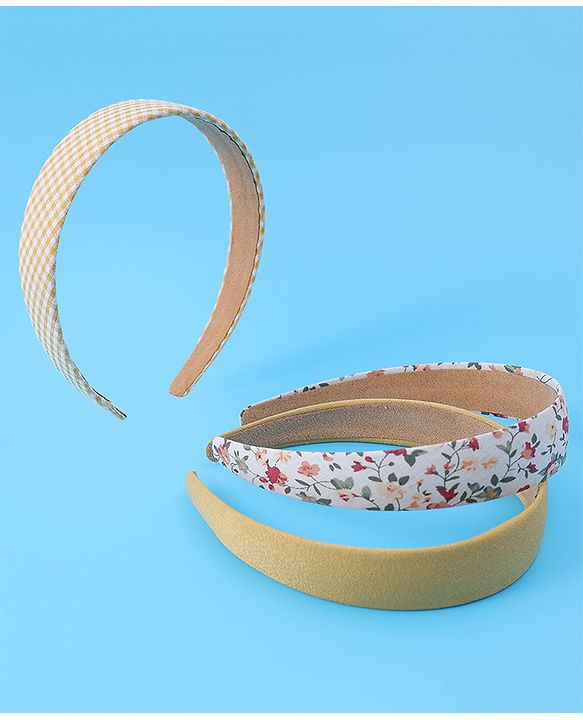 Pine Kids Free Size Hair Bands with Floral Print  Pack of 3 - Dark Yellow
