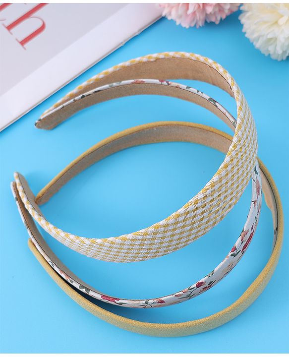 Pine Kids Free Size Hair Bands with Floral Print  Pack of 3 - Dark Yellow