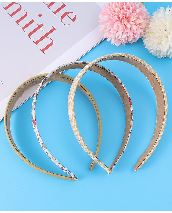 Pine Kids Free Size Hair Bands with Floral Print  Pack of 3 - Dark Yellow