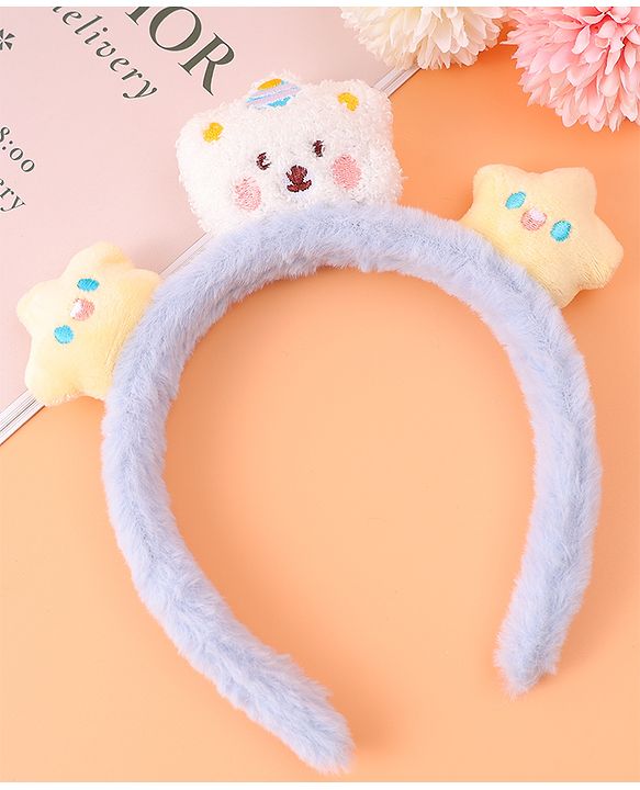 Babyhug Fur Hair Band with Star & Teddy Applique Free Size - Blue