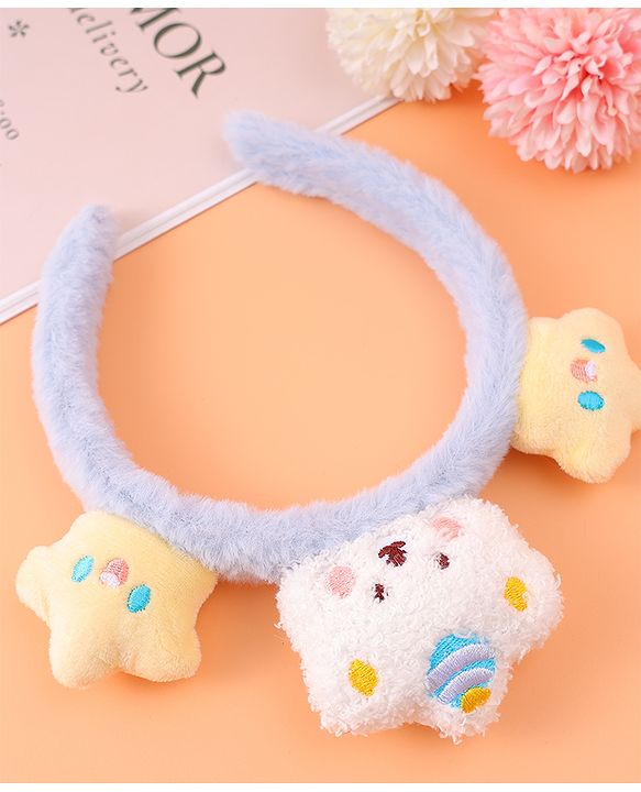 Babyhug Fur Hair Band with Star & Teddy Applique Free Size - Blue