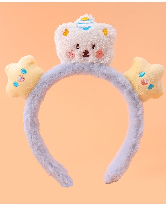 Babyhug Fur Hair Band with Star & Teddy Applique Free Size - Blue
