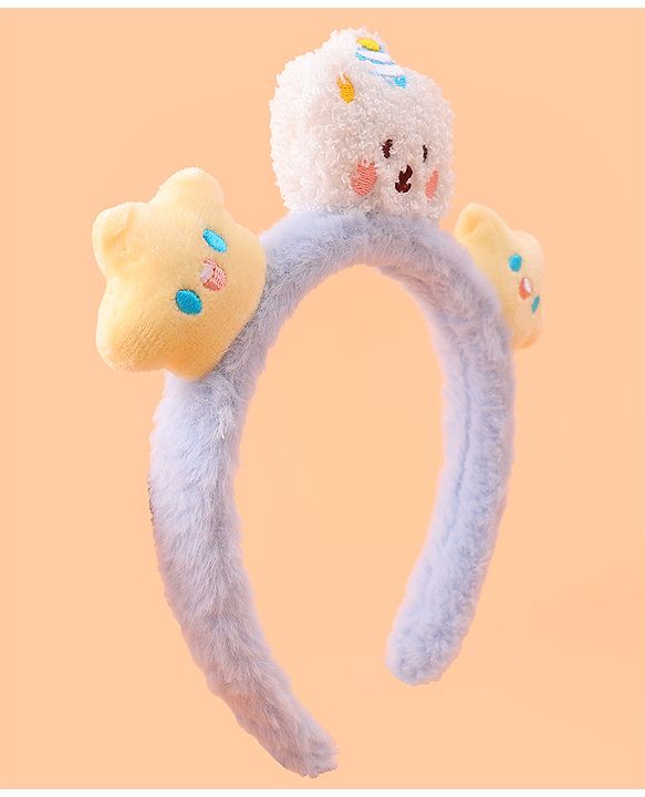 Babyhug Fur Hair Band with Star & Teddy Applique Free Size - Blue