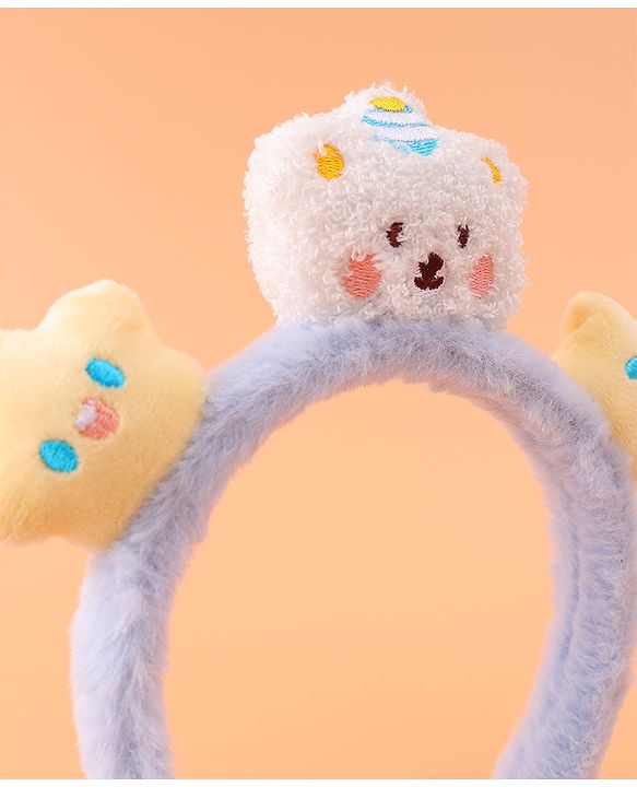 Babyhug Fur Hair Band with Star & Teddy Applique Free Size - Blue