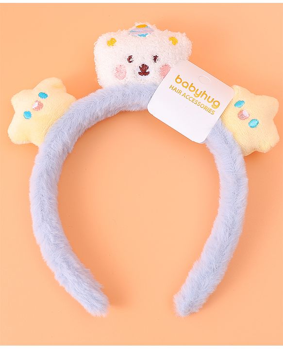 Babyhug Fur Hair Band with Star & Teddy Applique Free Size - Blue