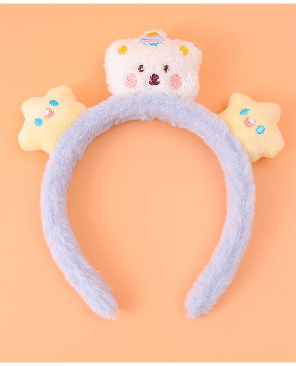Babyhug Fur Hair Band with Star & Teddy Applique Free Size - Blue