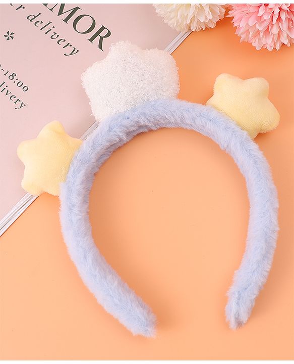 Babyhug Fur Hair Band with Star & Teddy Applique Free Size - Blue