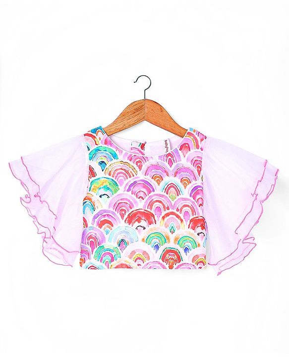 Babyhug Woven Flutter Sleeves Digital Printed Top & Palazzo Set - Pink & White