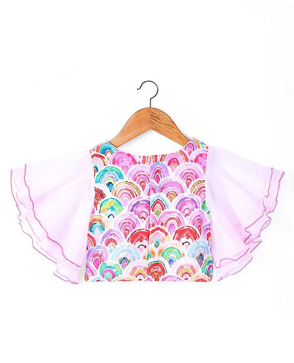 Babyhug Woven Flutter Sleeves Digital Printed Top & Palazzo Set - Pink & White