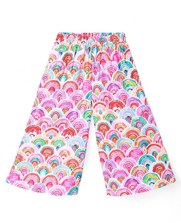 Babyhug Woven Flutter Sleeves Digital Printed Top & Palazzo Set - Pink & White