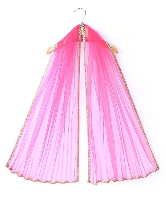 Babyhug Woven Flutter Sleeves Digital Printed Choli Lehenga Set with Dupatta & Lace Detailing - Fuschia