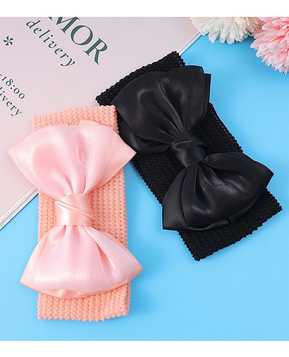 Babyhug Headbands With Bow Applique Pack of 2 - Peach & Black
