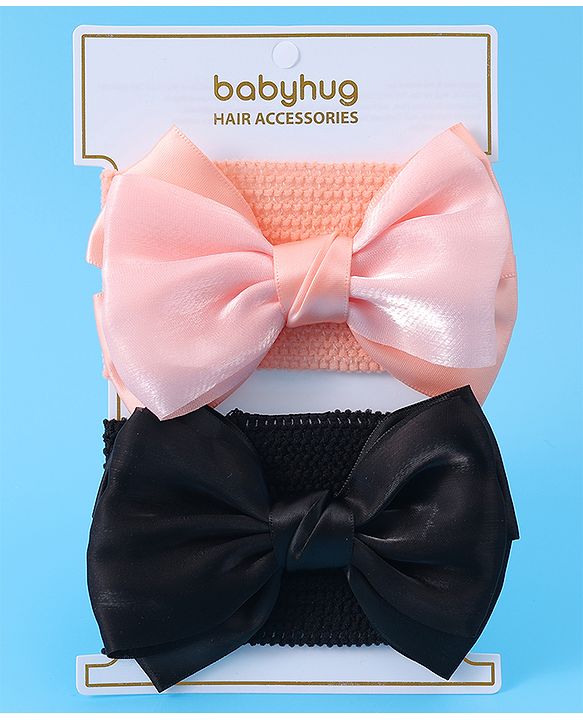 Babyhug Headbands With Bow Applique Pack of 2 - Peach & Black