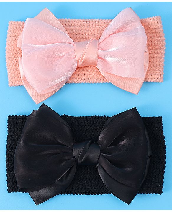 Babyhug Headbands With Bow Applique Pack of 2 - Peach & Black