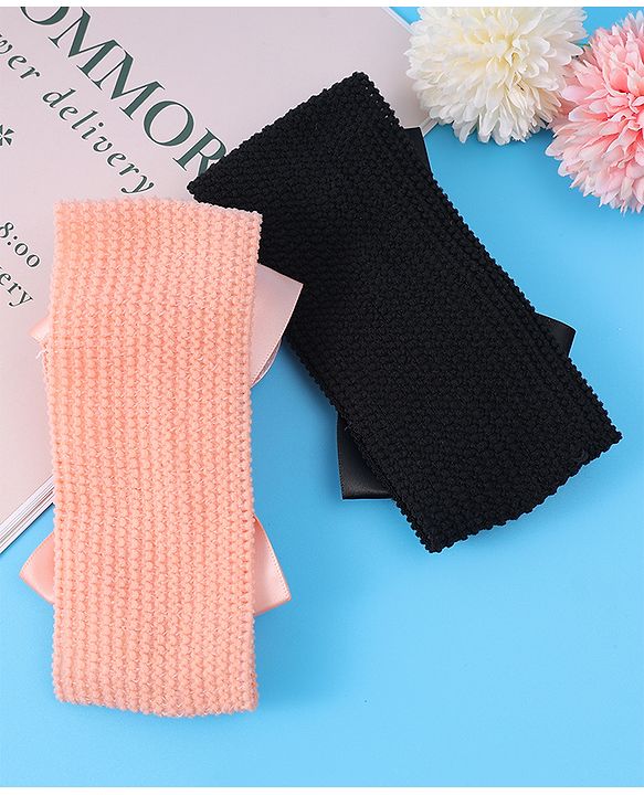 Babyhug Headbands With Bow Applique Pack of 2 - Peach & Black