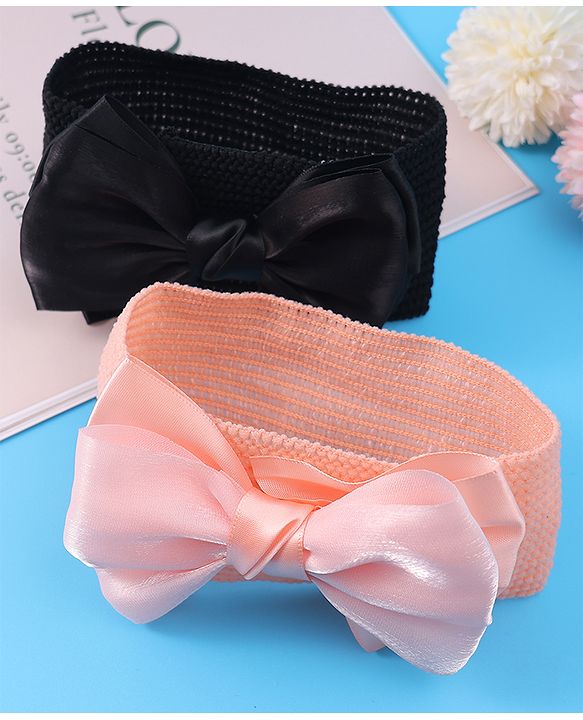 Babyhug Headbands With Bow Applique Pack of 2 - Peach & Black