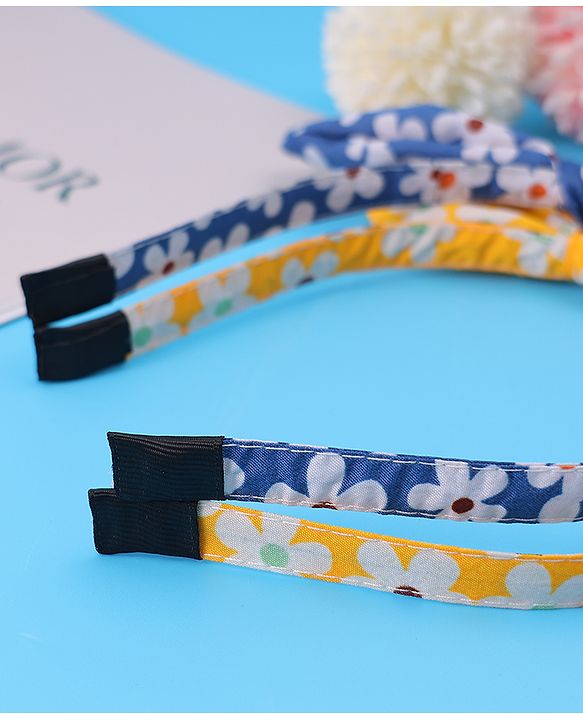 Pine Kids Hair Bands with Bow Applique & Floral Print Pack of 2 - Yellow & Blue