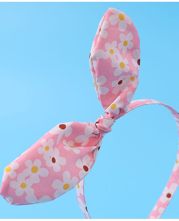 Pine Kids Hair Bands with Bow Applique & Floral Print Pack of 2 - Pink & Light Green