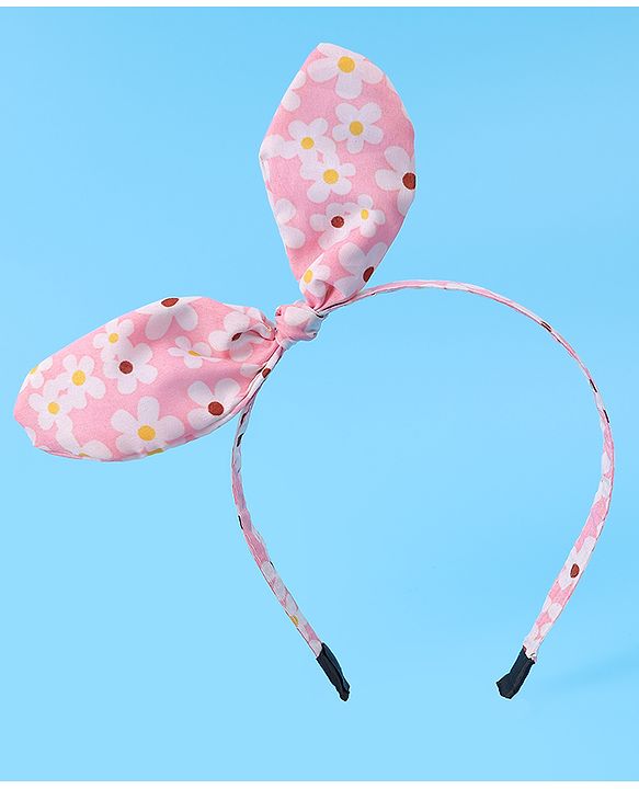 Pine Kids Hair Bands with Bow Applique & Floral Print Pack of 2 - Pink & Light Green