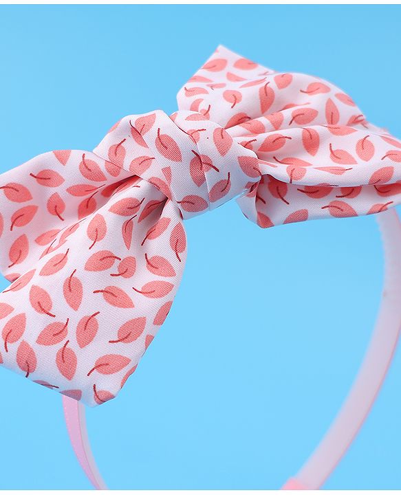 Pine Kids Hair Bands with Bow Applique & Leaves Print Pack of 2 - Pink & Purple