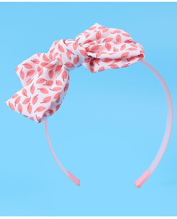 Pine Kids Hair Bands with Bow Applique & Leaves Print Pack of 2 - Pink & Purple