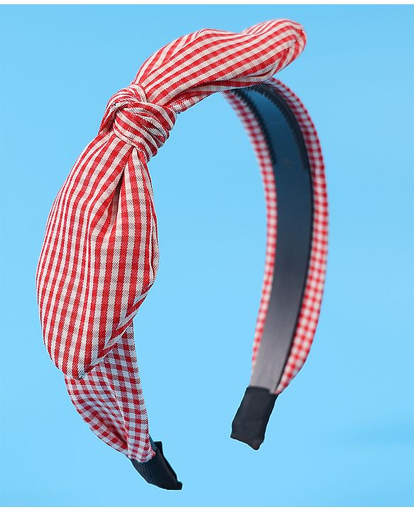 Pine Kids Hair Band Bow Applique with Checks Free Size - Red