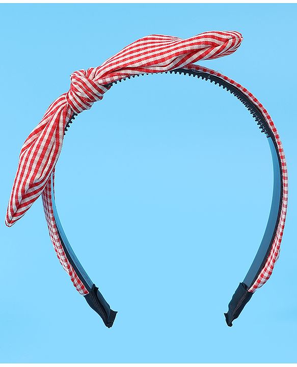 Pine Kids Hair Band Bow Applique with Checks Free Size - Red