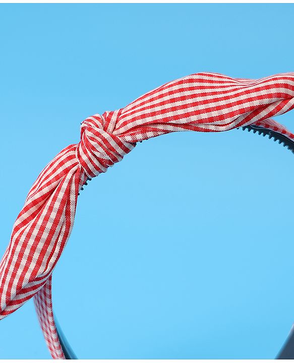 Pine Kids Hair Band Bow Applique with Checks Free Size - Red