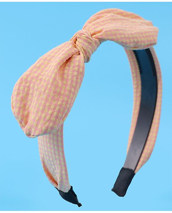 Pine Kids Hair Band Bow Applique with Checks Free Size - Orange