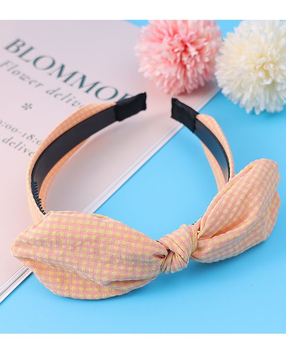 Pine Kids Hair Band Bow Applique with Checks Free Size - Orange