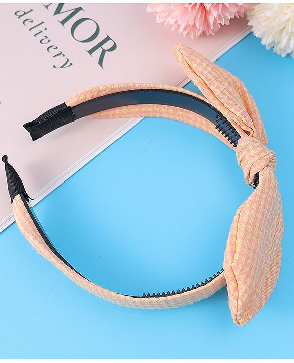 Pine Kids Hair Band Bow Applique with Checks Free Size - Orange