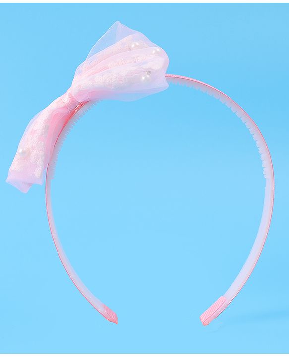 Babyhug Hair Bands Bow Applique with Pearls Embedded Free Size Pack of 2 - Light Pink & Purple