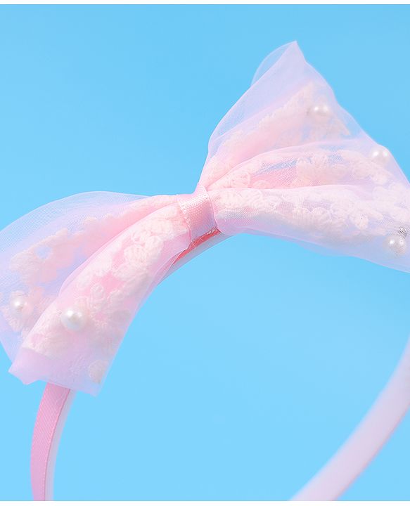 Babyhug Hair Bands Bow Applique with Pearls Embedded Free Size Pack of 2 - Light Pink & Purple