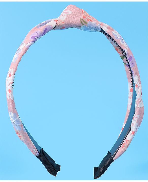 Pine Kids Hair Bands Knot Design with Floral Print Free Size Pack of 2 - Blue & Pink