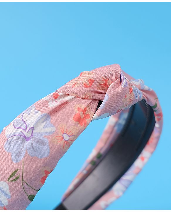 Pine Kids Hair Bands Knot Design with Floral Print Free Size Pack of 2 - Blue & Pink