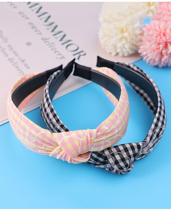 Pine Kids Hair Bands Knot Design with Checks Free Size Pack of 2 - Black & Yellow