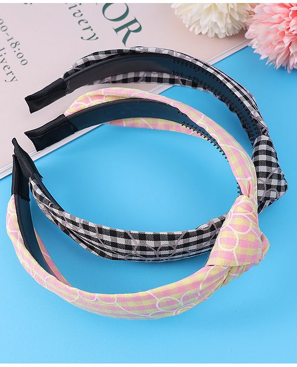 Pine Kids Hair Bands Knot Design with Checks Free Size Pack of 2 - Black & Yellow