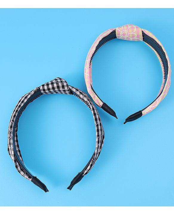 Pine Kids Hair Bands Knot Design with Checks Free Size Pack of 2 - Black & Yellow