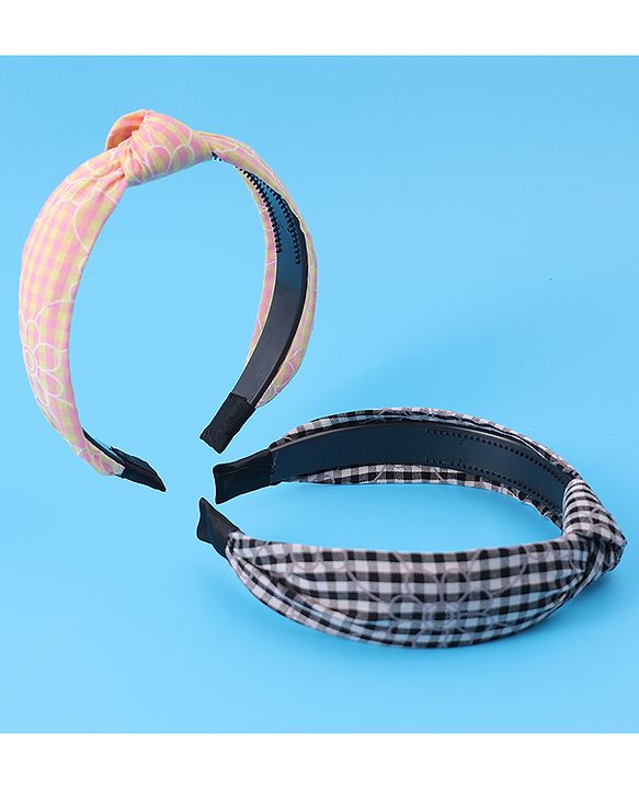 Pine Kids Hair Bands Knot Design with Checks Free Size Pack of 2 - Black & Yellow