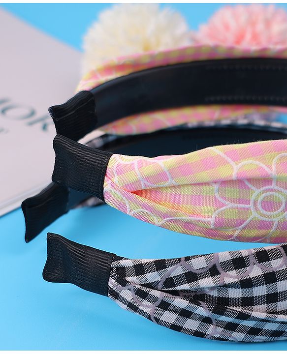 Pine Kids Hair Bands Knot Design with Checks Free Size Pack of 2 - Black & Yellow