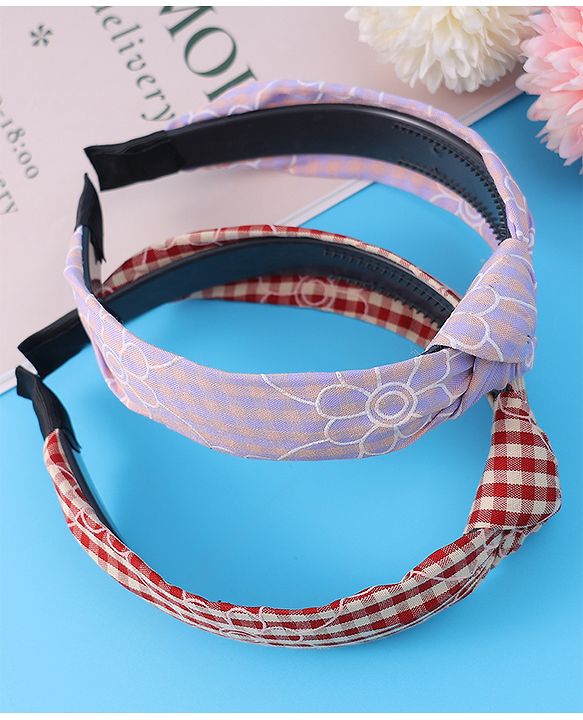Pine Kids Hair Bands Knot Design with Checks Free Size Pack of 2 - Red & Yellow
