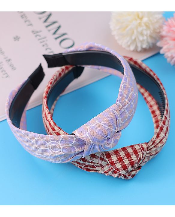 Pine Kids Hair Bands Knot Design with Checks Free Size Pack of 2 - Red & Yellow