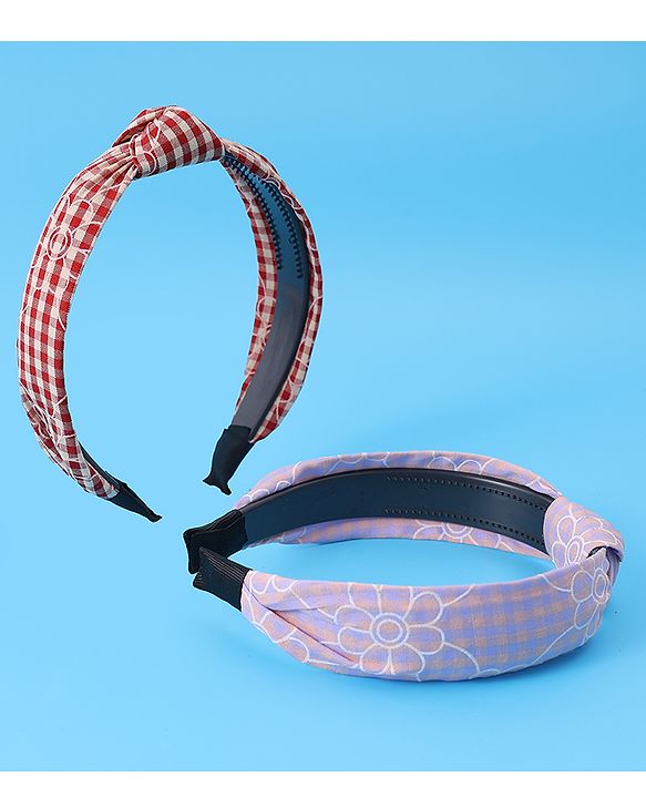 Pine Kids Hair Bands Knot Design with Checks Free Size Pack of 2 - Red & Yellow