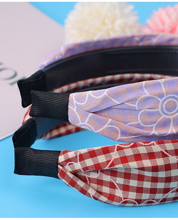 Pine Kids Hair Bands Knot Design with Checks Free Size Pack of 2 - Red & Yellow
