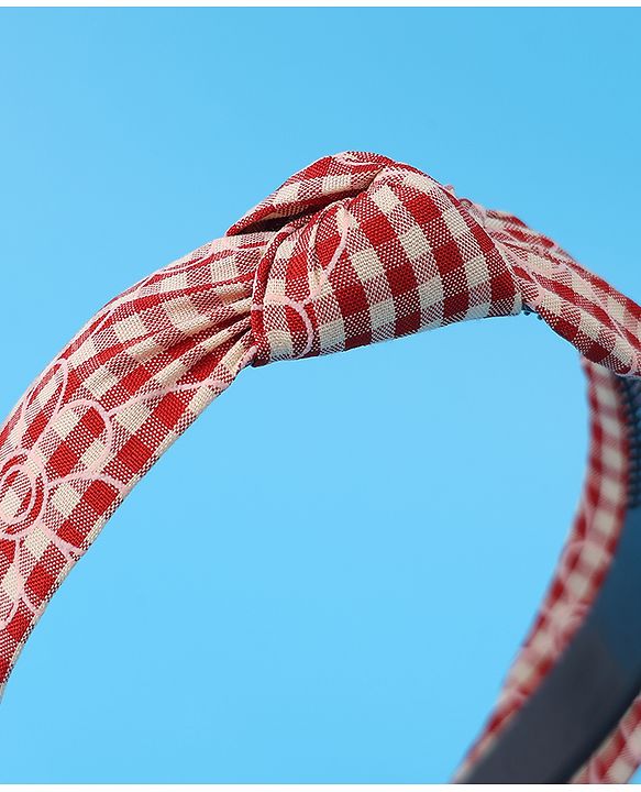 Pine Kids Hair Bands Knot Design with Checks Free Size Pack of 2 - Red & Yellow