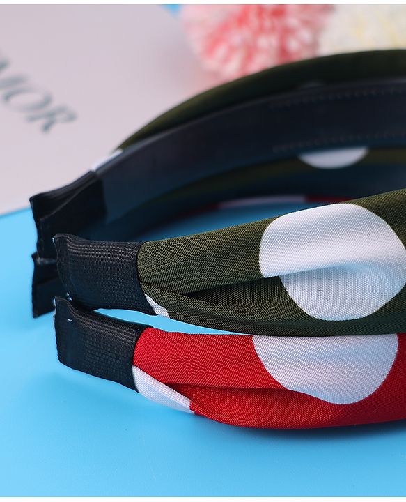 Pine Kids Hair Bands Bow Applique with Polka Dots Free Size Pack of 2 - Red & Green