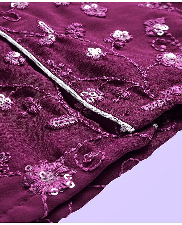 Babyhug Woven Full Sleeves Floral Sequin Embroidered Kurta Pyjama Set - Wine