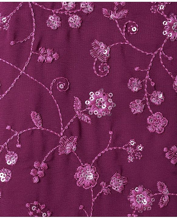 Babyhug Woven Full Sleeves Floral Sequin Embroidered Kurta Pyjama Set - Wine