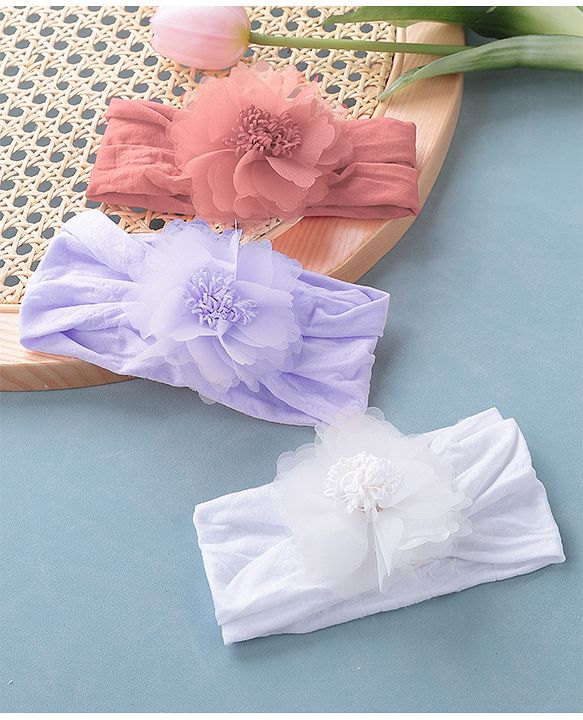 Babyhug Free Size Headbands Floral Applique Pack of 3 - Multicolor